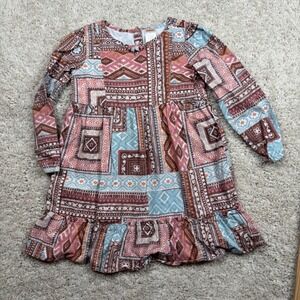 Gymboree Girls Patchwork Print Long Sleeve Ruffle Hem Dress Size 5T